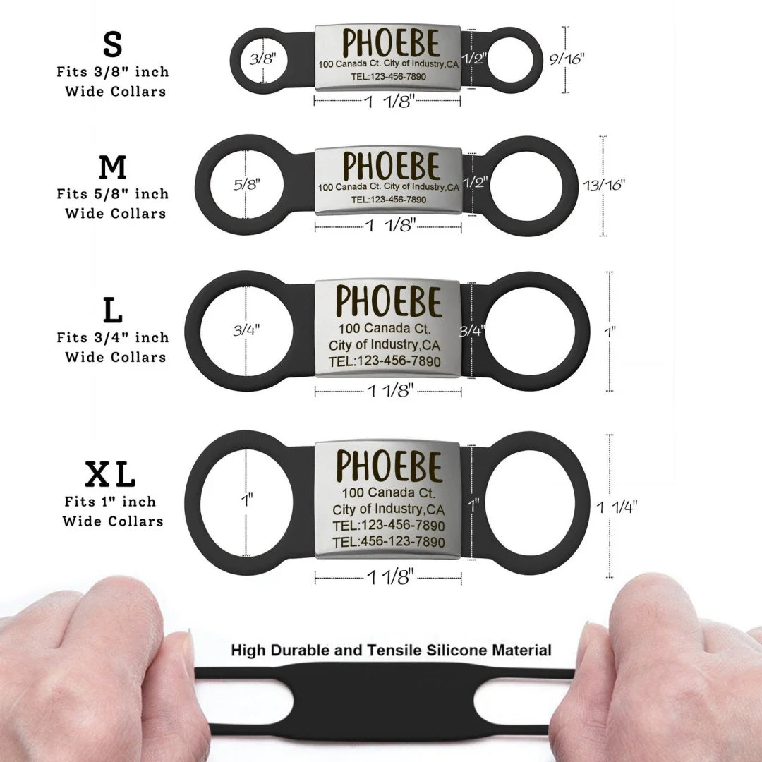 Custom Slide-On Silicone Dog Tag - Silent Pet ID Tag Personalized Engraved - Waterproof Pet Collar Accessory No Noise Free Ship