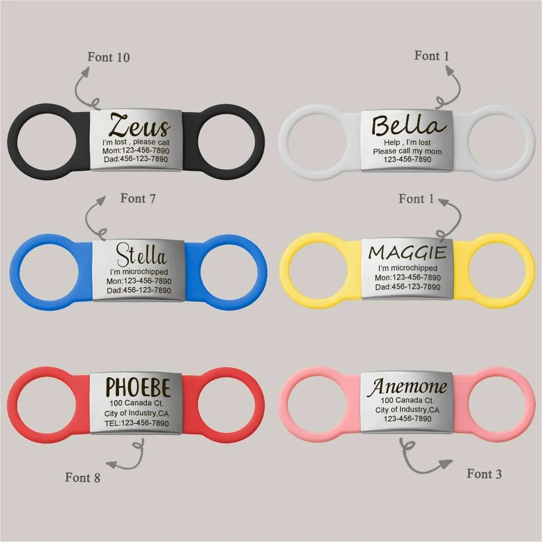 Custom Slide-On Silicone Dog Tag - Silent Pet ID Tag Personalized Engraved - Waterproof Pet Collar Accessory No Noise Free Ship