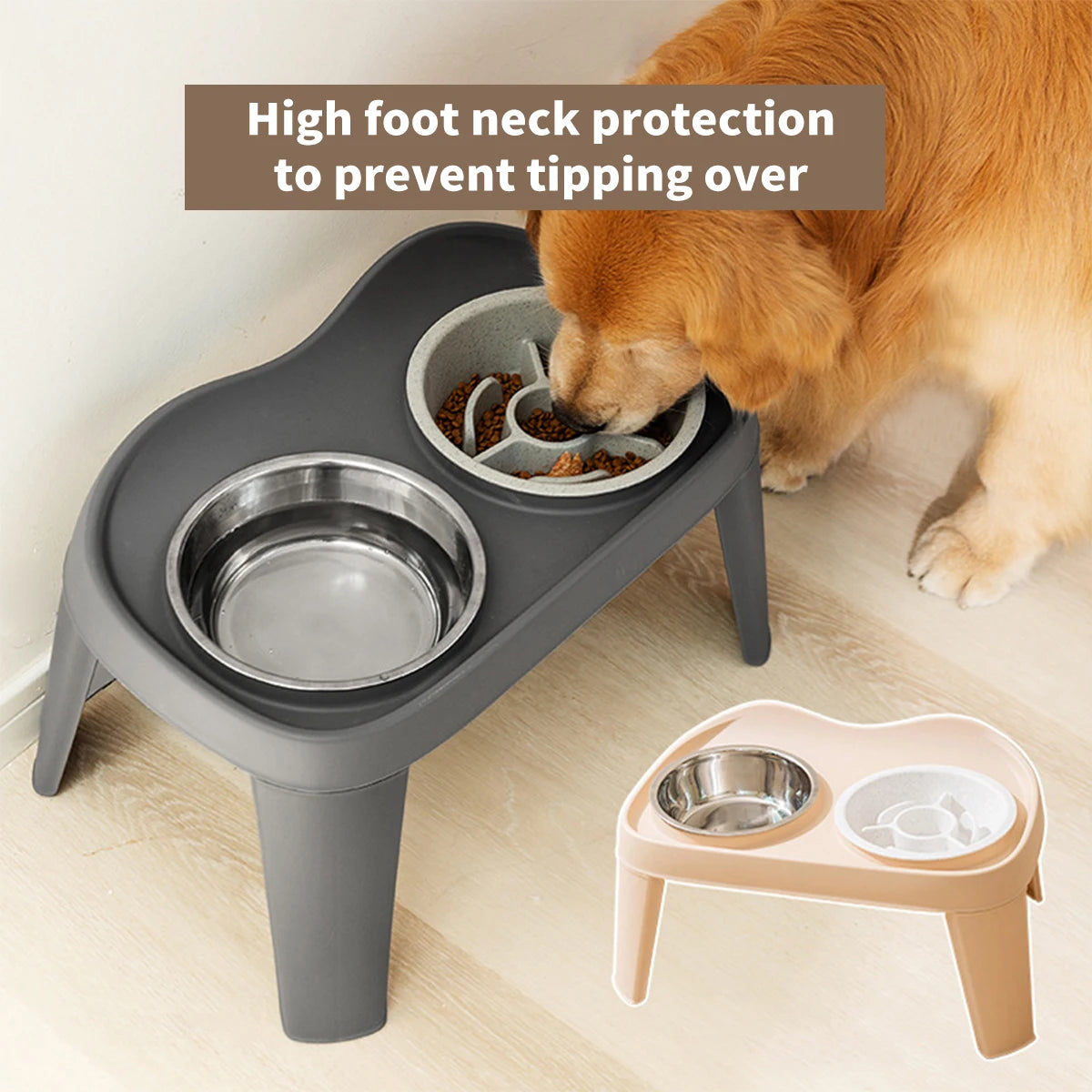 One piece dog classic folding elevated double bowl medium and large dog bowl golden retriever large dog feeding bowl pet bowl